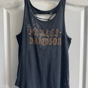 Harley-Davidson Black and Gold Tank Top with sexy cutout woven back design